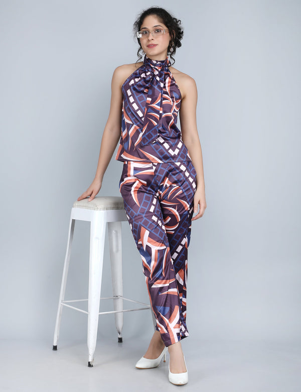 Abstract Navy Halter Co-Ord Set