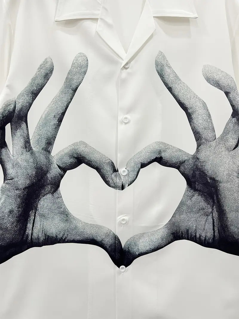 Men's Casual with Cute Heart Gesture Print Shirt