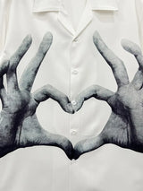 Men's Casual with Cute Heart Gesture Print Shirt
