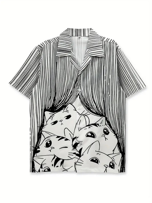 Men'S Casual Shirt with Cute Cat Printed Shirt
