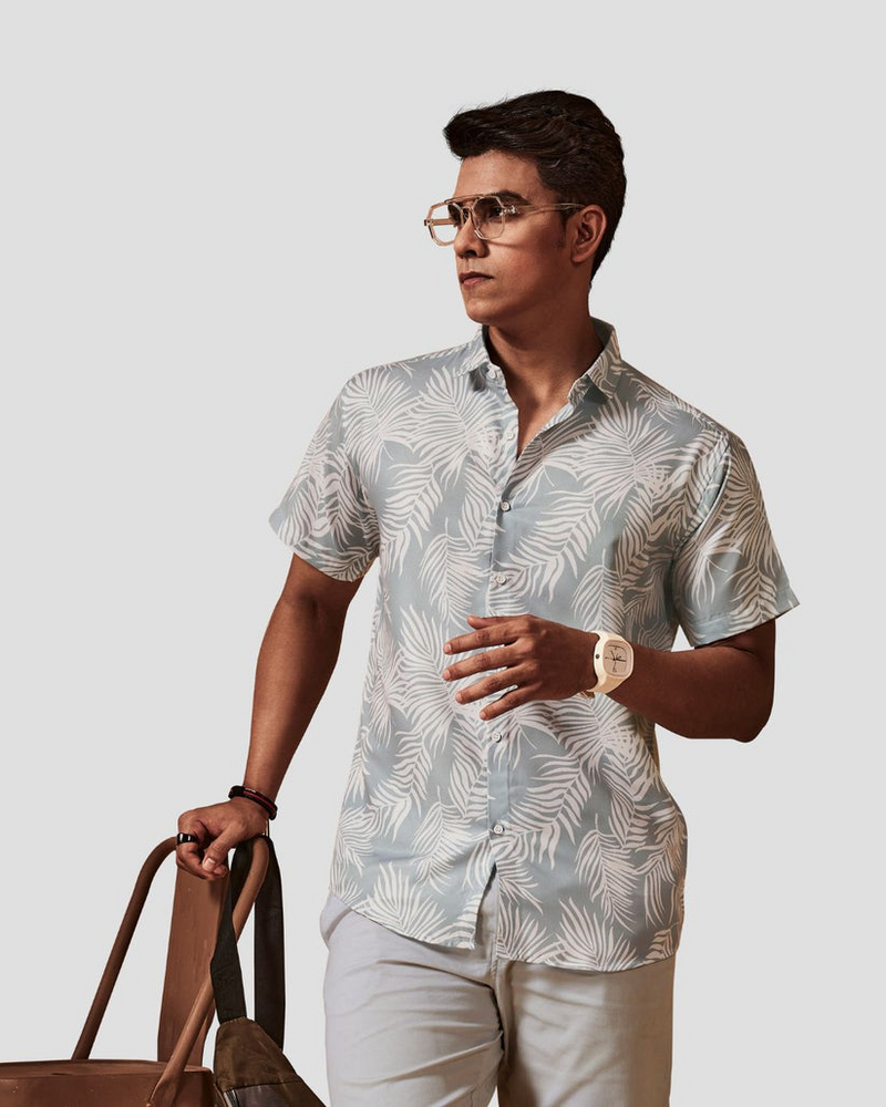 Tropical Grey Casual Printed Shirt