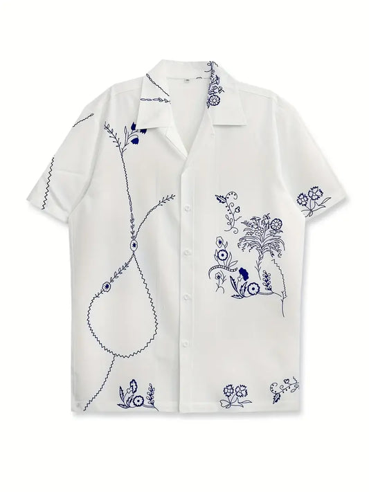 Men's Casual Attire Floral Print Short Sleeve Shirt