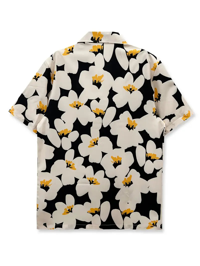 Men's Casual Black & White Flowers Print Shirt
