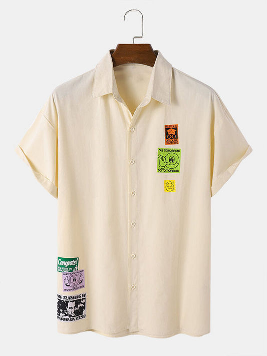 Men's Cartoon Graphics Lapel Button Up Short Sleeve Shirts