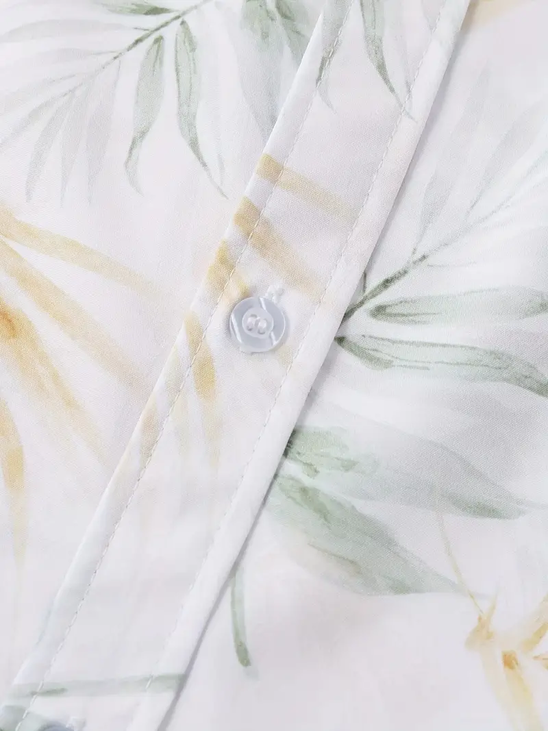 Tropical Leaf Printed Short Sleeve Shirt