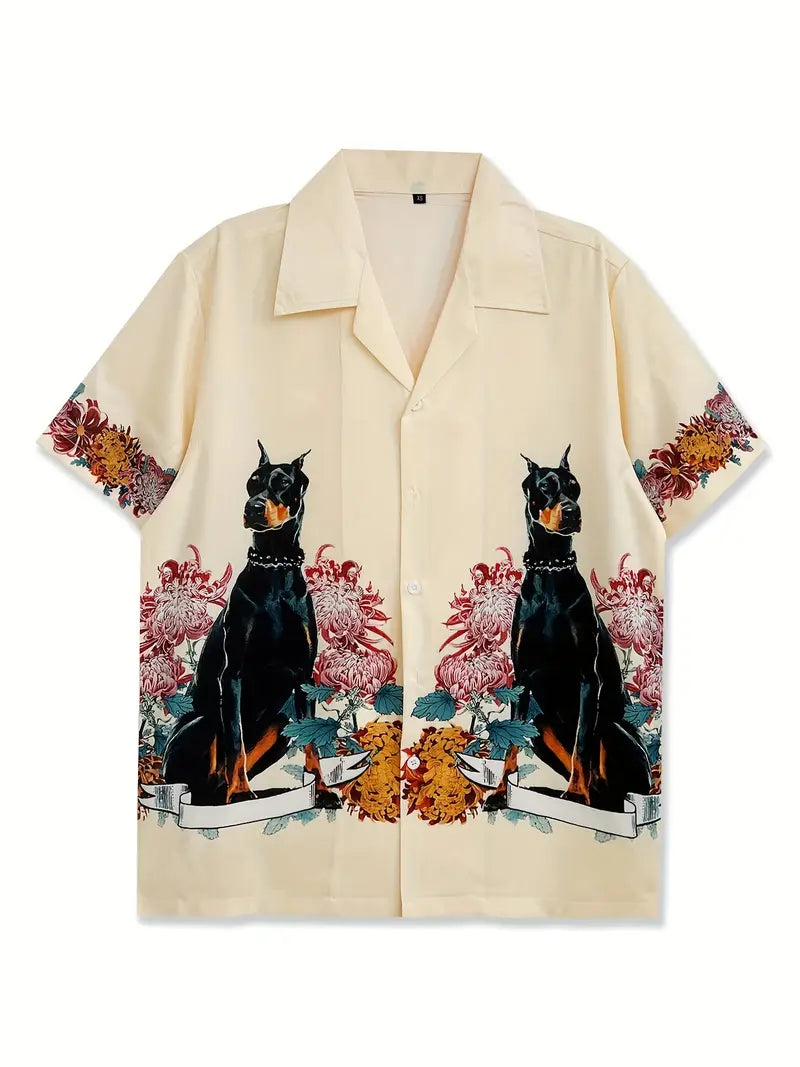Men's Casual French Bulldog Print Button-Up Shirt
