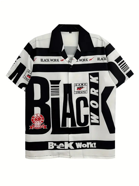 Men's Black Print  Casual Lapel Shirt