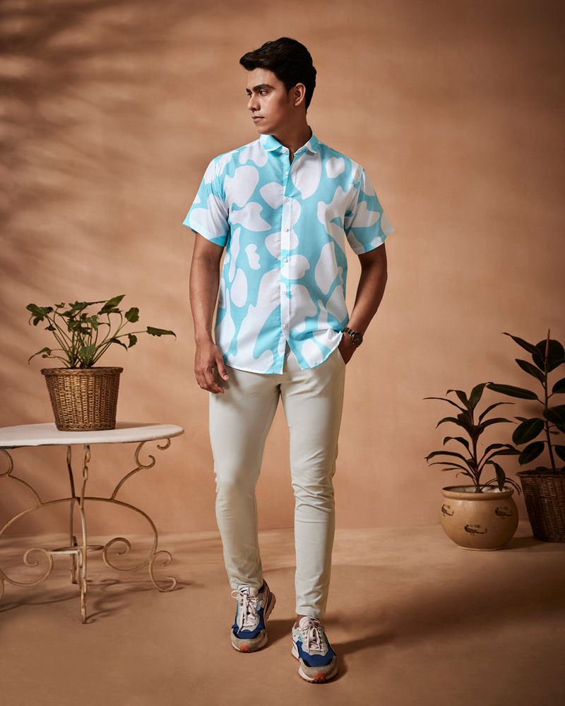 Sky Blue Abstract Printed Shirt