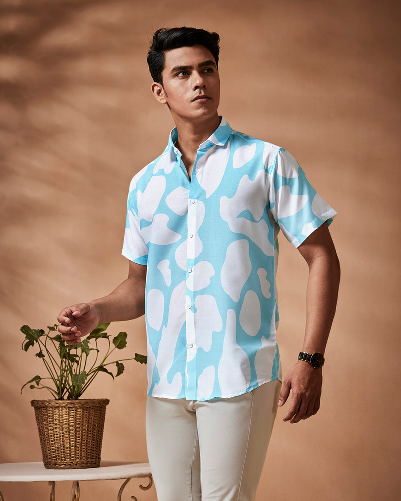 Sky Blue Abstract Printed Shirt