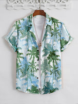 Green and Blue Popcorn Textured Tree Printed Shirt