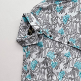 Sky Blue Grey Flowers Printed Shirt