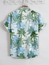 Green and Blue Popcorn Textured Tree Printed Shirt