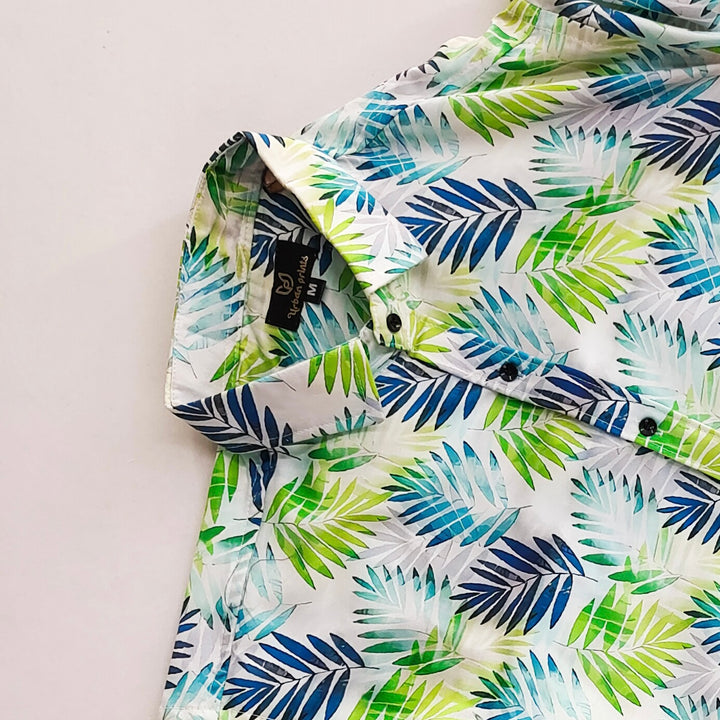 White Palm Leaf Print Shirt