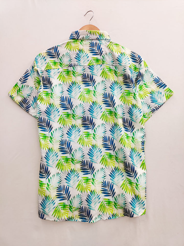 White Palm Leaf Print Shirt