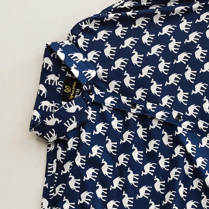 Navy Blue Sanganeri Camel Print Shirt