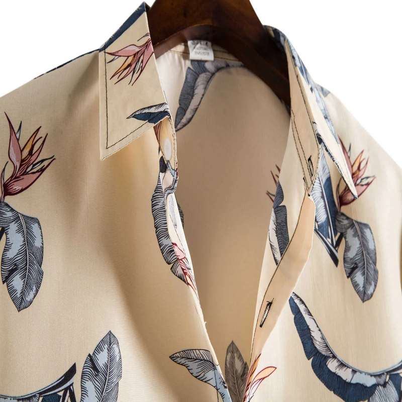 Men's Leaf Print Casual Short Sleeve Shirt