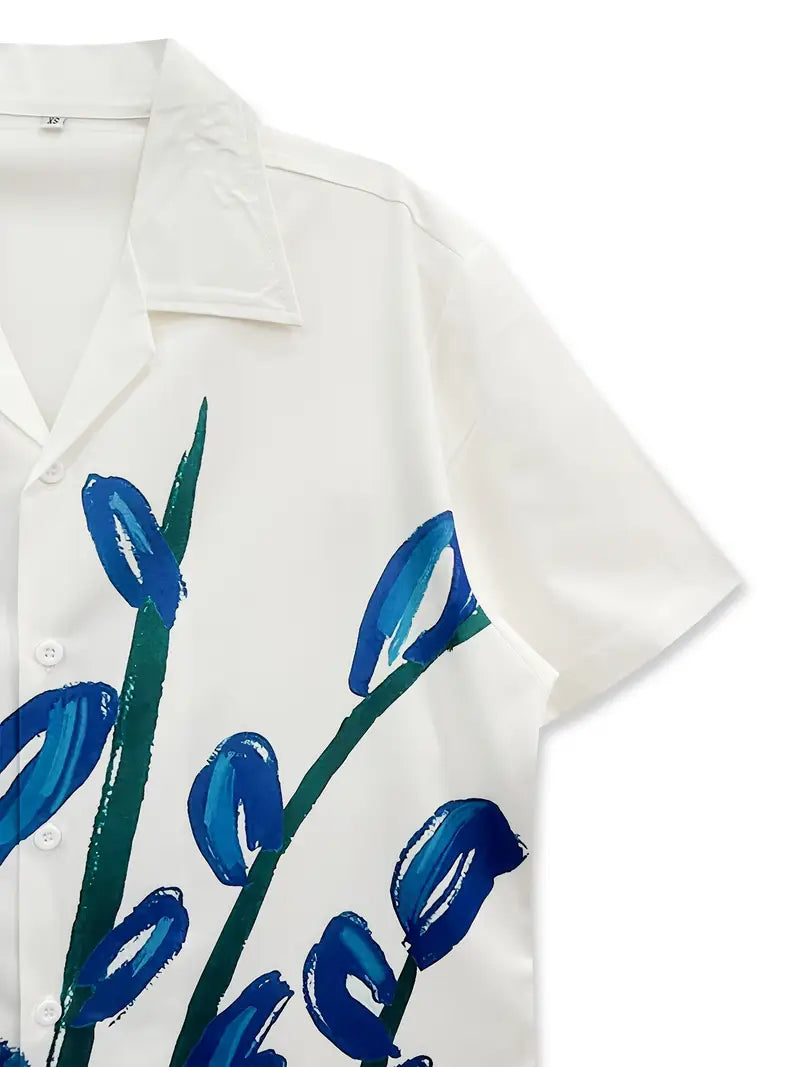 Men's Tropical Blue Floral Print Shirt