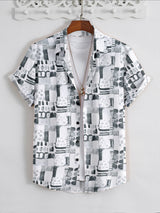 Grey and White Popcorn Textured Printed Shirt