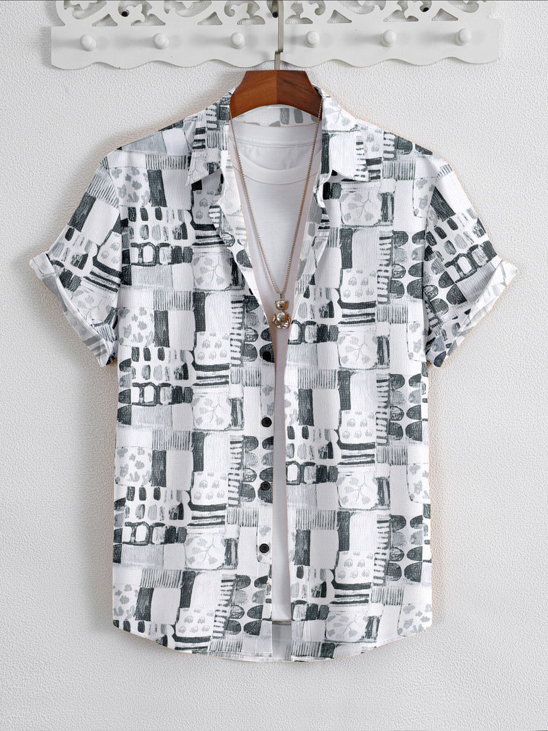 Grey and White Popcorn Textured Printed Shirt