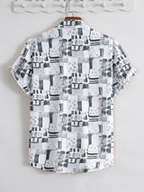 Grey and White Popcorn Textured Printed Shirt