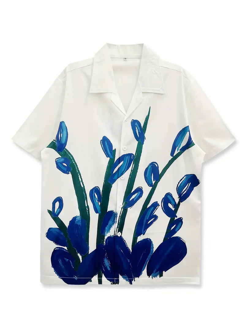 Men's Tropical Blue Floral Print Shirt