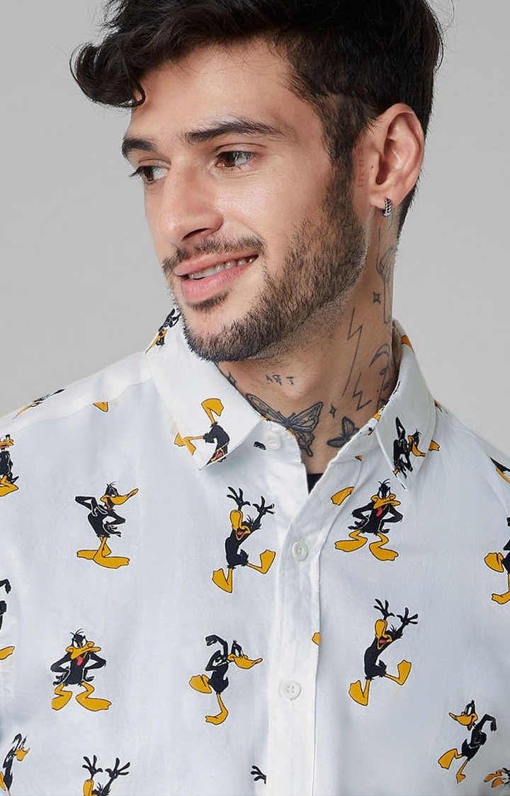 Duck White Printed Casual Shirt