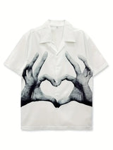 Men's Casual with Cute Heart Gesture Print Shirt
