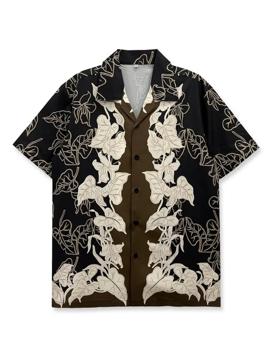 Men's Lapel Collar Button-Up Floral Print Shirt
