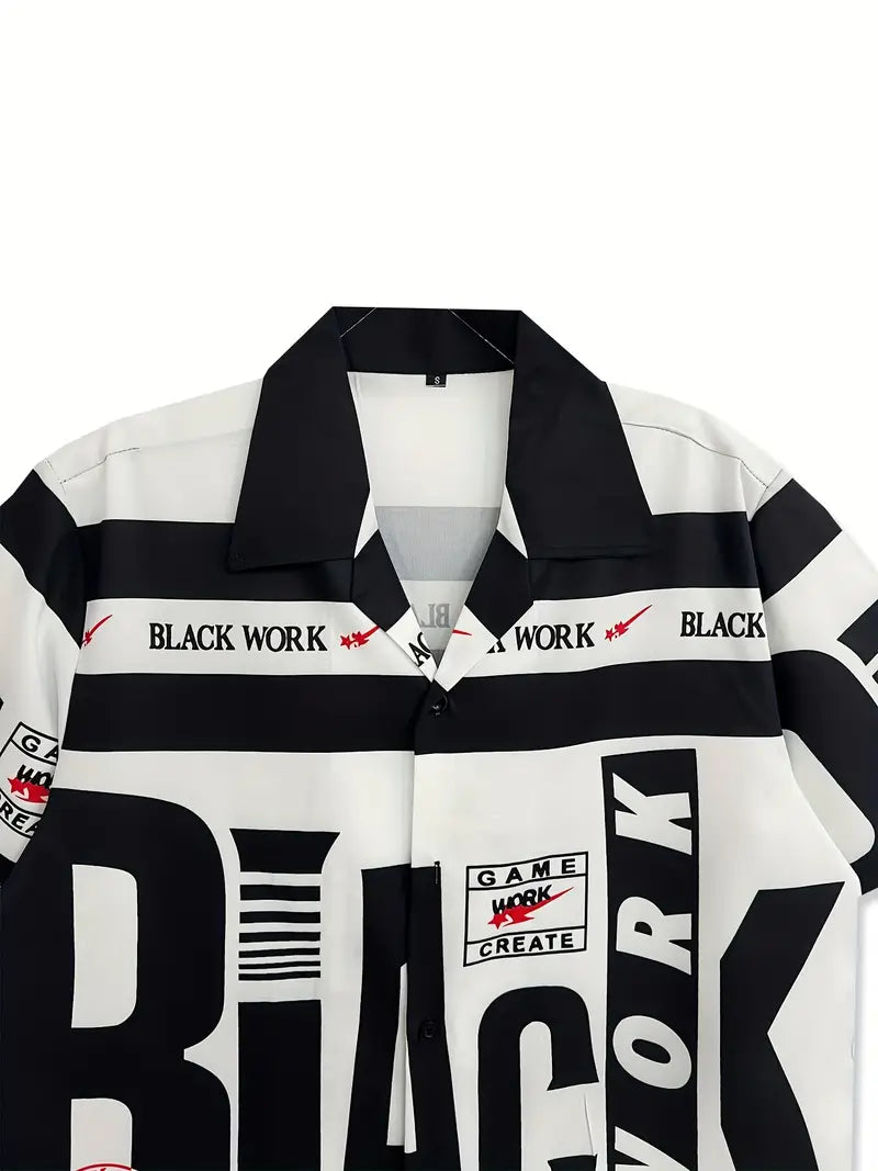 Men's Black Print  Casual Lapel Shirt