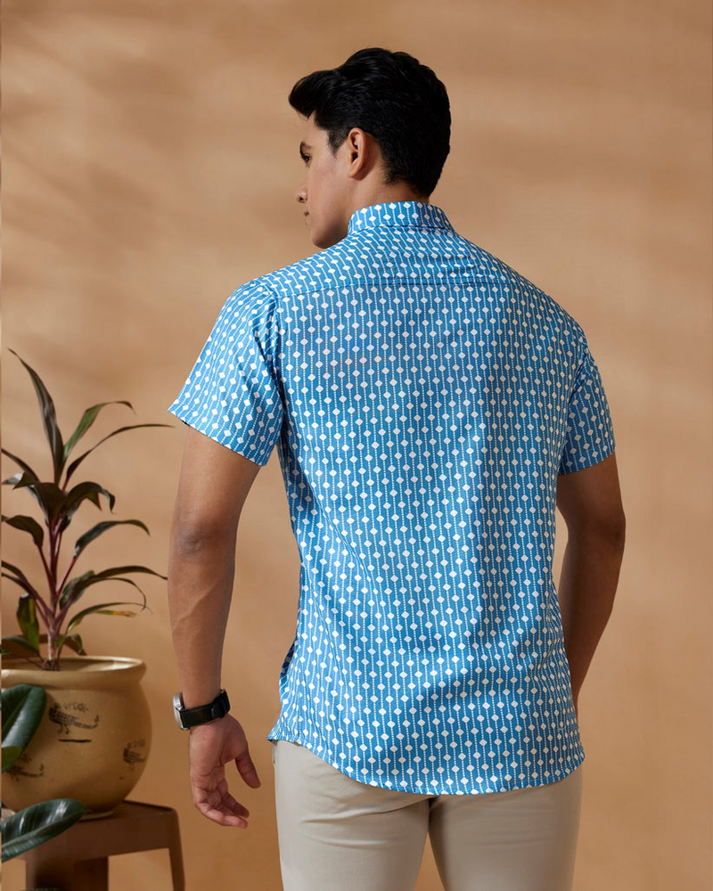 Geometric Printed Blue Casual Shirt