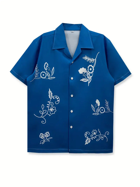 Men's Casual Blue Floral Shirt
