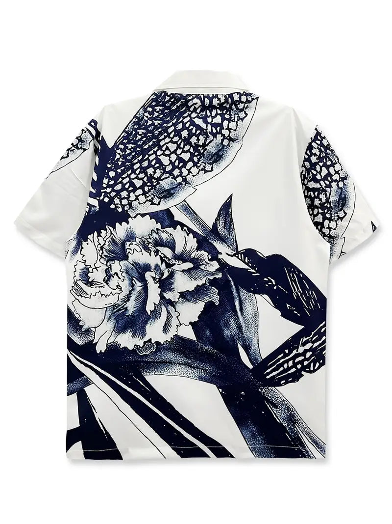 Men's Casual Blue Floral Print Shirt