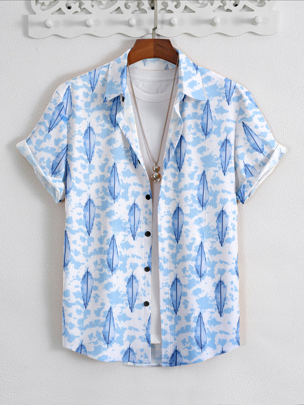 Blue Popcorn Textured Printed Shirt