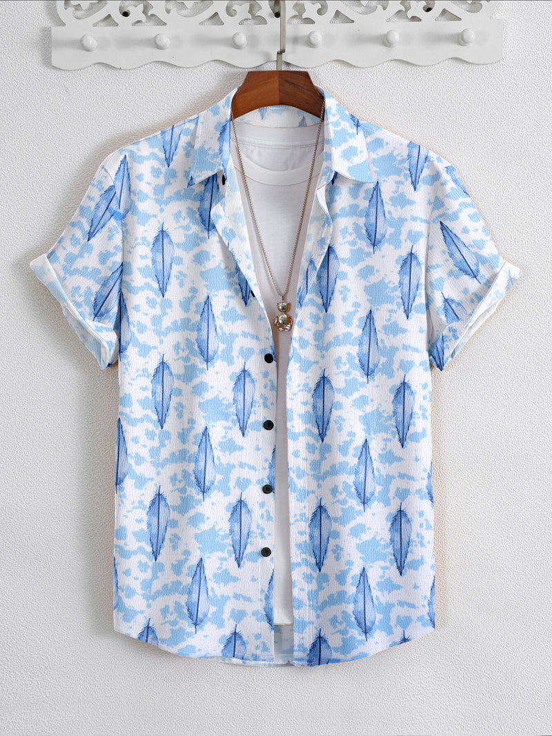 Blue Popcorn Textured Printed Shirt