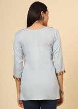 Grey Embroidered Cotton Short Kurti