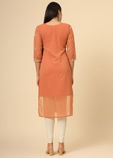 Orange Embroidered Georgette Straight Kurti Crepe Inner