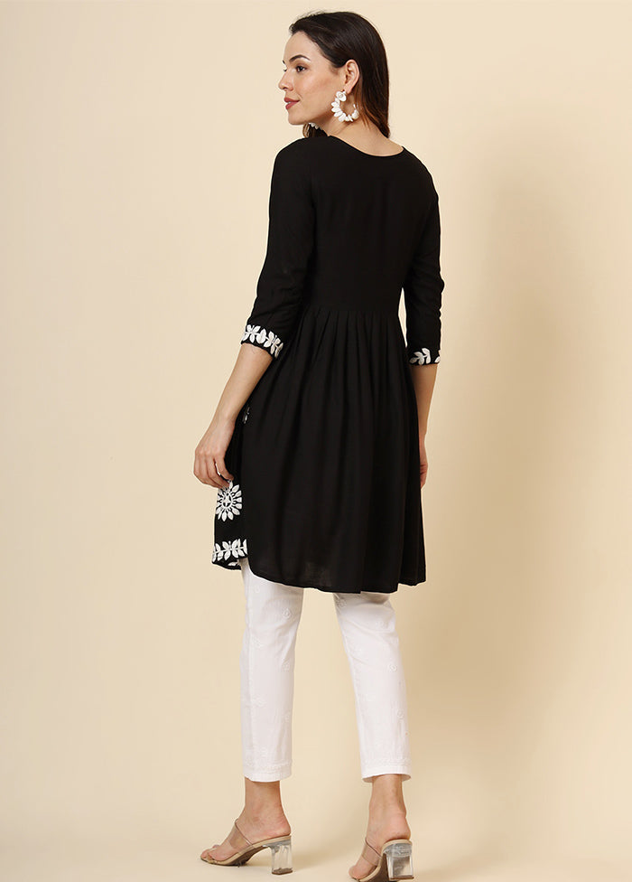 Black Embroidered Cotton Kurti