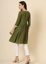 Green Embroidered Cotton Kurti