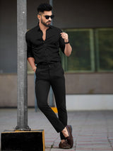 Black Full Sleeves Lycra Plain Shirt