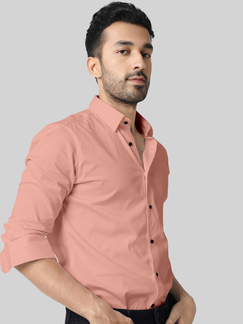 Peach Full Sleeves Lycra Plain Shirt