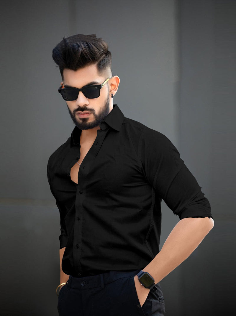 Black Full Sleeves Lycra Plain Shirt