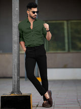 Green Full Sleeves Lycra Plain Shirt