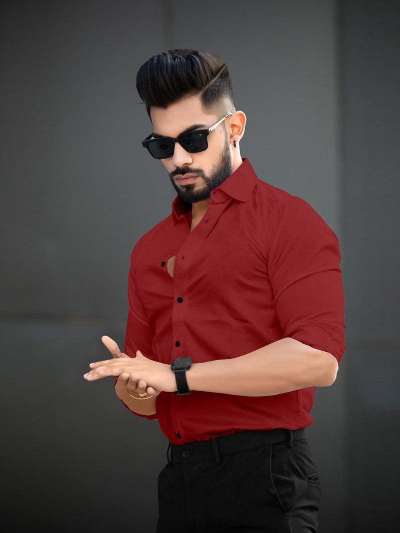 Maroon Full Sleeves Lycra Plain Shirt