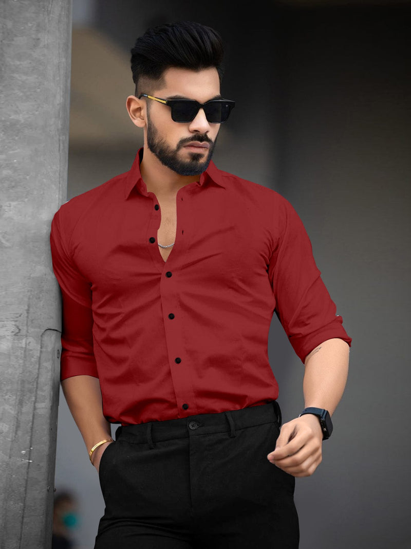 Maroon Full Sleeves Lycra Plain Shirt