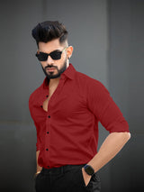 Maroon Full Sleeves Lycra Plain Shirt