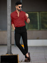 Maroon Full Sleeves Lycra Plain Shirt