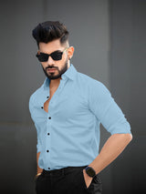 Sky Blue Full Sleeves Lycra Plain Shirt