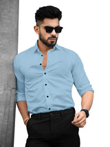 Sky Blue Full Sleeves Lycra Plain Shirt