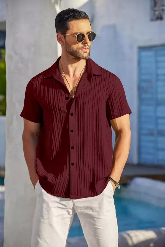 Maroon Sugarcane Popcorn Textured Shirt