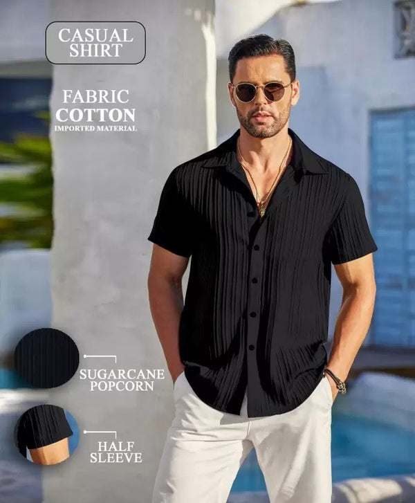 Black Sugarcane Popcorn Textured Shirt